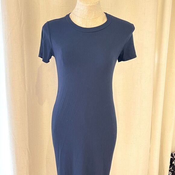 Hello Miz Ribbed Blue Midi Maternity Dress Size Medium - Picture 2 of 8